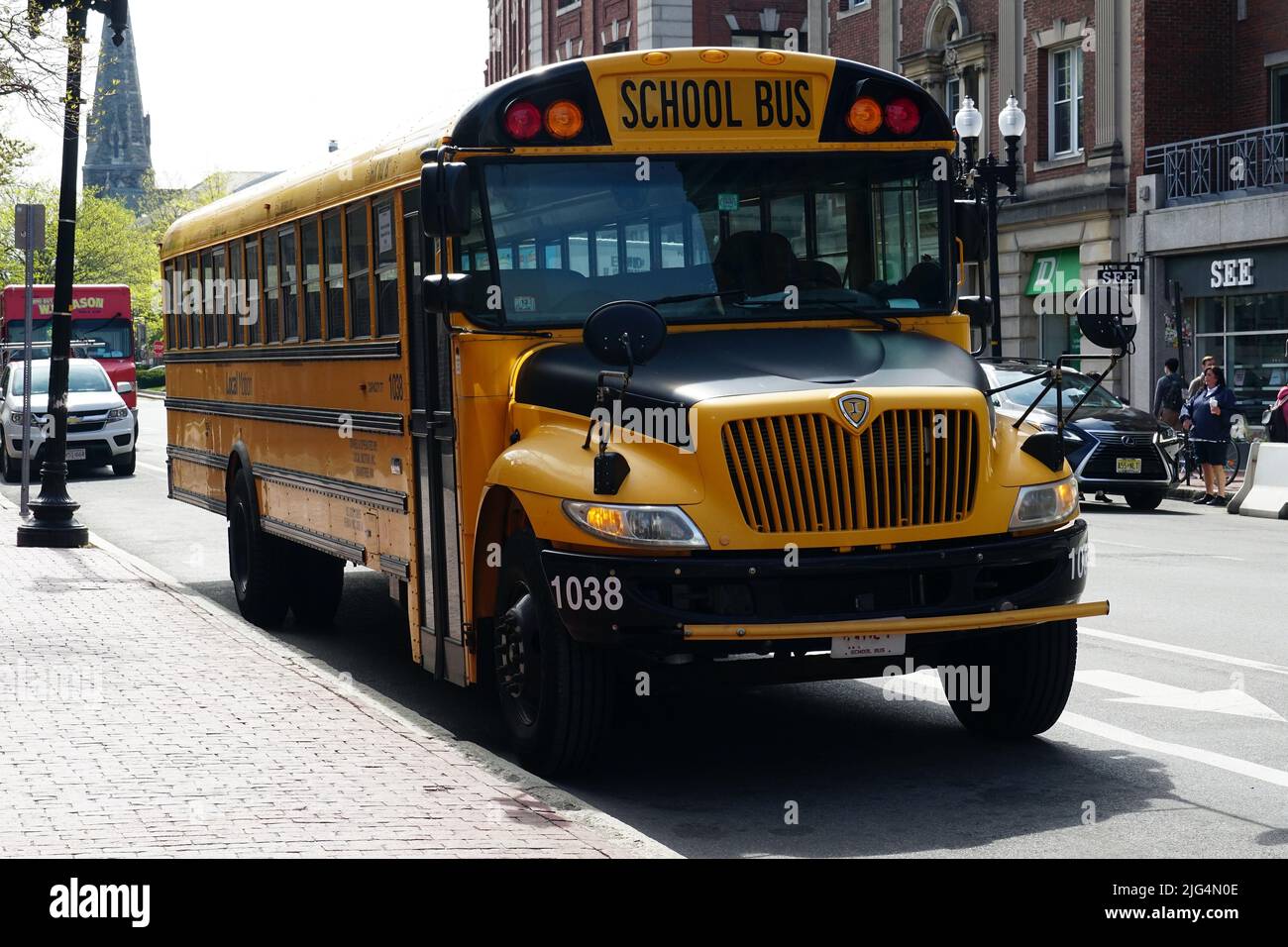 School bus, Cambridge, Middlesex County, Massachusetts, USA, Nord America Foto Stock