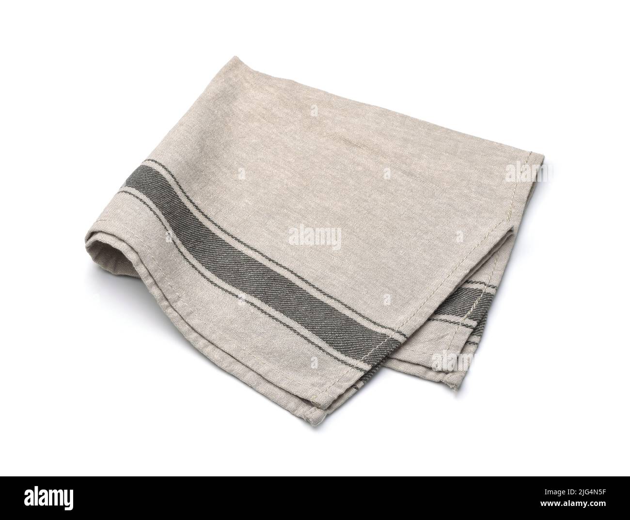 Tovagliolo da tavolo in tessuto grigio piegato isolato su bianco Foto Stock