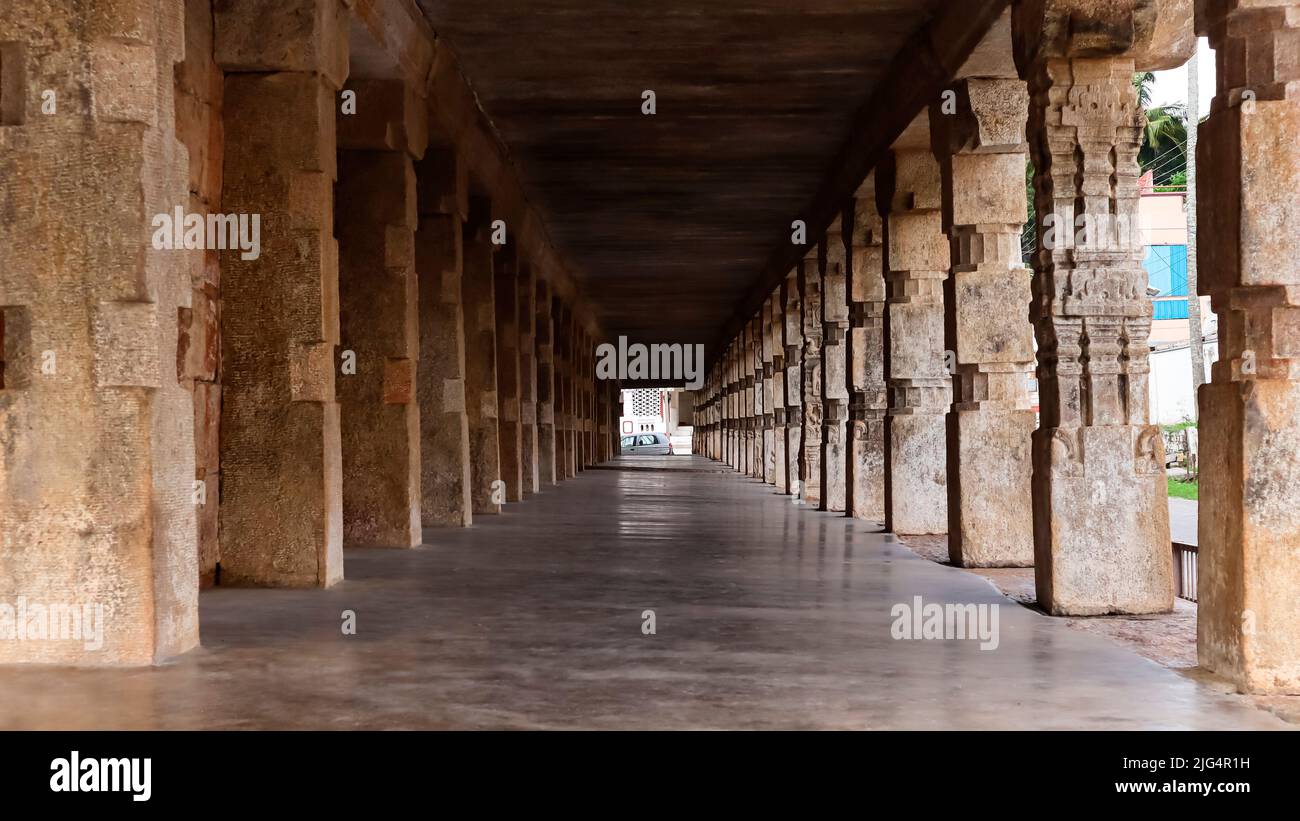 Mandapa di Cheluva Narayana Swamy Temple, Melukote, Mandya, Karnataka, India. Foto Stock