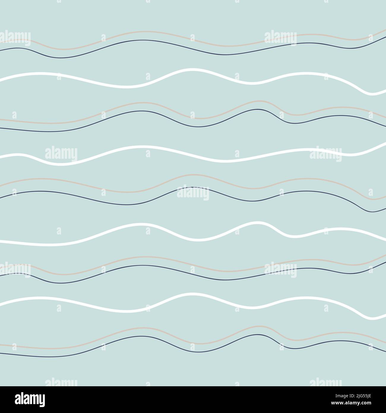 Motivo groovy trippy. Linee curve diverse su sfondo blu chiaro. 70s vibrazione sfondo. Illustrazione vettoriale disegnata a mano in stile piatto. Illustrazione Vettoriale