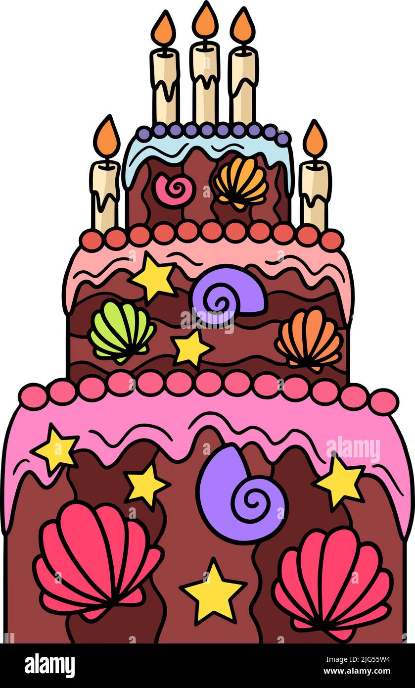 Torta di compleanno Cartoon Coloured Clipart Illustrazione Vettoriale