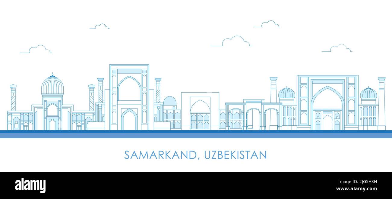 Profilo panorama Skyline della città di Samarcanda, Uzbekistan - illustrazione vettoriale Illustrazione Vettoriale