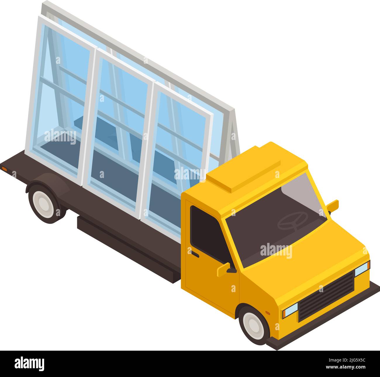 Icona isometrica con servizio di consegna carrello trasporto di nuove finestre in pvc 3D illustrazione vettoriale Illustrazione Vettoriale