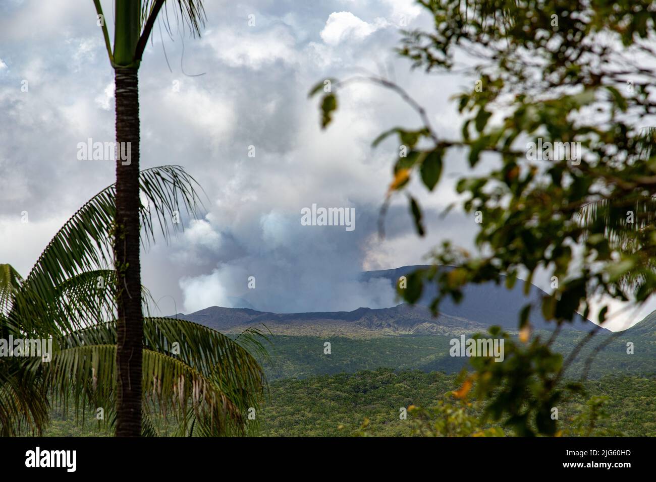 Le emissioni vulcaniche formano una nube di gas dalla bocca di Marum, vista da un ex bordo del cratere sul vulcano Ambrym ad Ambrym a Vanuatu. Foto Stock