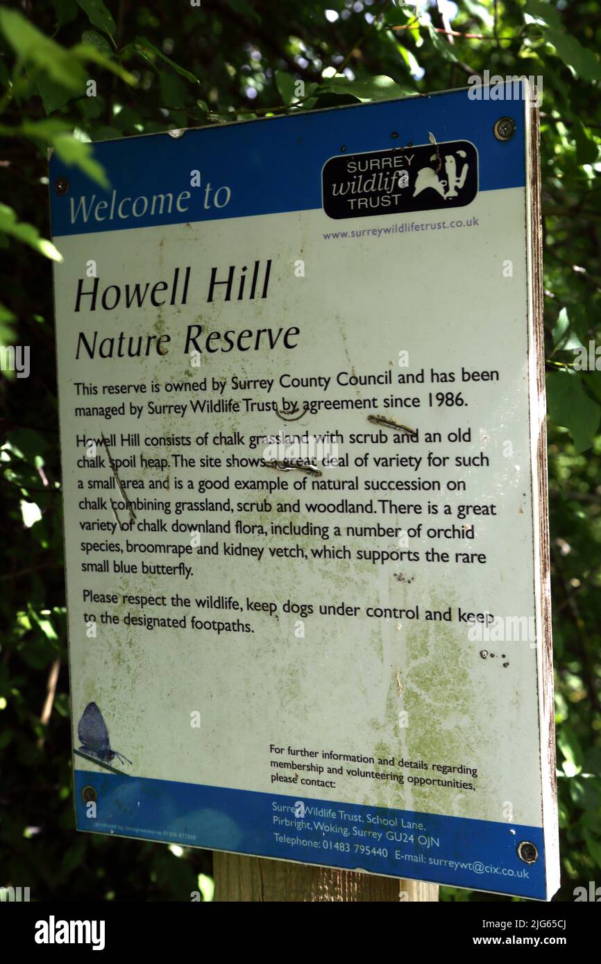 Howell Hill Nature Reserve segno Epsom Surrey Inghilterra Foto Stock