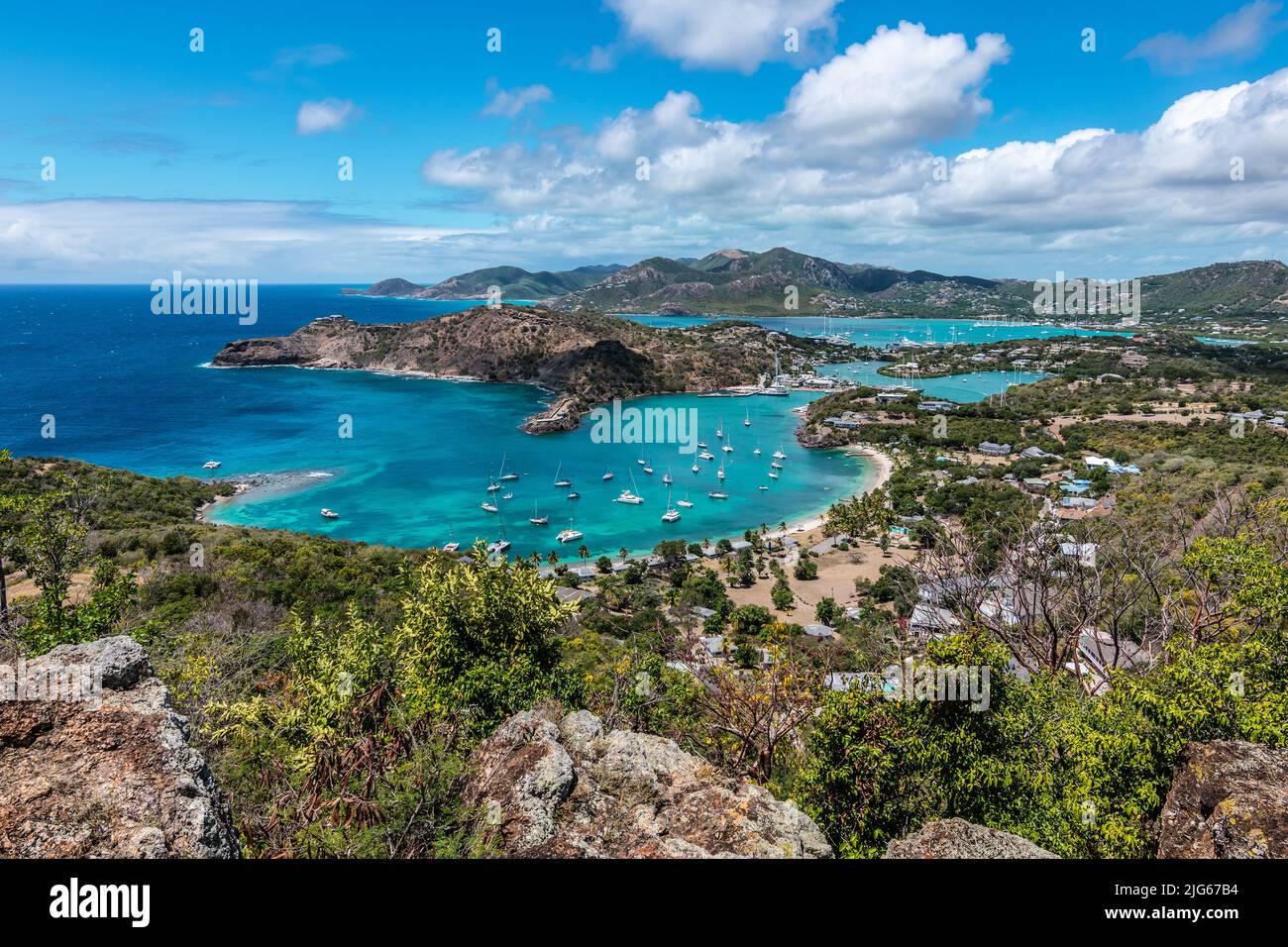 Shirley Heights vista con bella baia, Antigua. Foto Stock