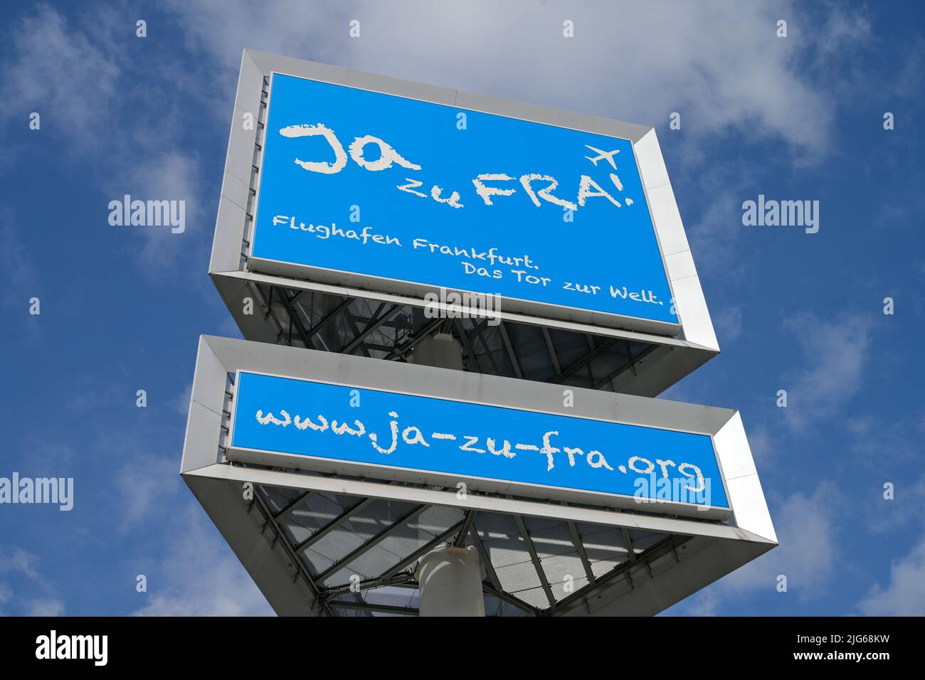 Werbeschild, Ja zu fra, Flughafen, Francoforte sul meno, Hessen, Germania Foto Stock