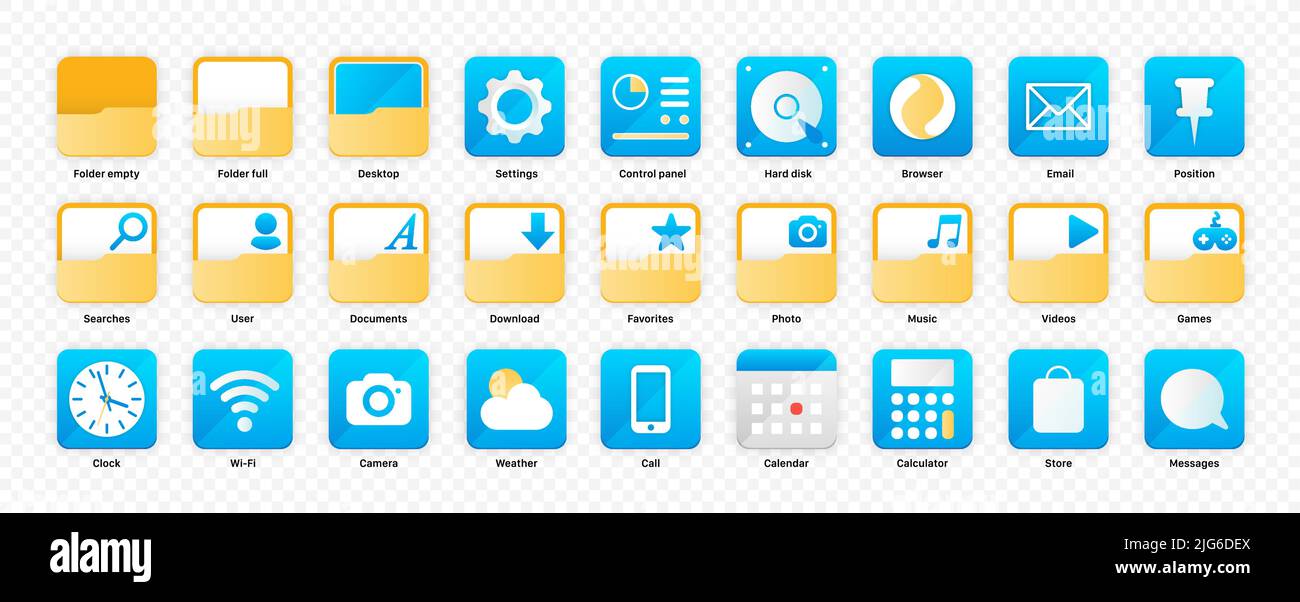 Applicazione in stile pacchetto icone desktop isolata su sfondo trasparente in fromat vettoriale Illustrazione Vettoriale