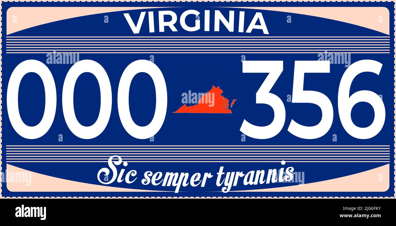 Targa veicolo in Virginia negli Stati Uniti d'America, targhe auto. Numero di targa veicolo di diversi stati Uniti Illustrazione Vettoriale