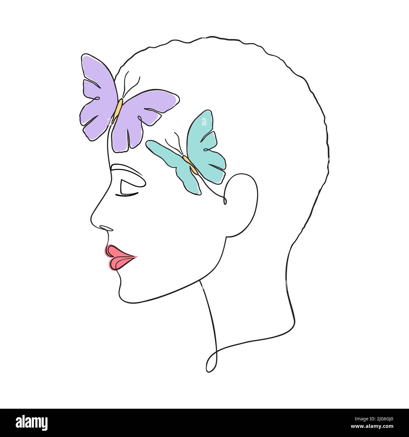 Faccia minima della donna con farfalle. Illustrazione Vettoriale