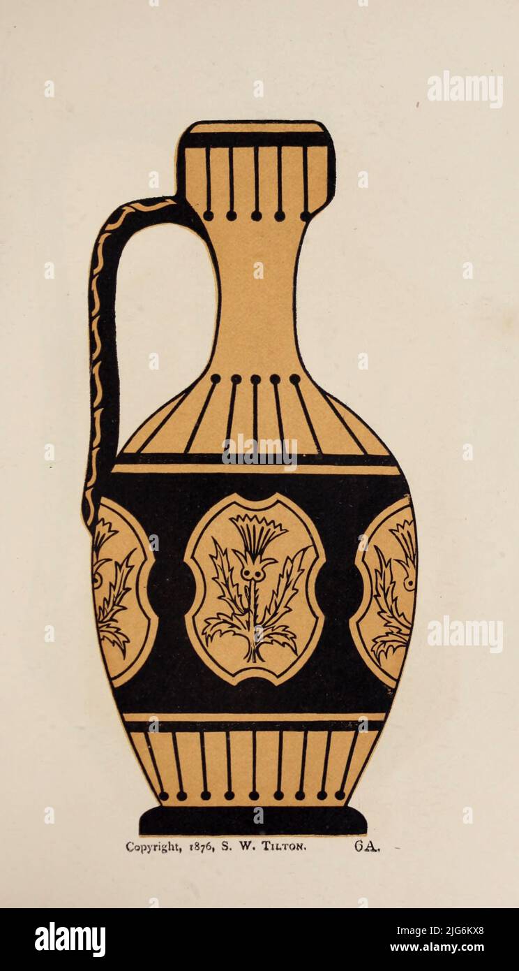 Un vaso greco, appartenente al quarto periodo arcaico. Il decor e' Persiano. Dal libro disegni e istruzioni per la decorazione della ceramica : in imitazione di greco, romano, egiziano, ed altri stili di vasi : con un elenco illustrato e descrittivo di soggetti da selezionare, mostrando dove possono essere ottenuti, insieme a tutti gli articoli richiesti per questo studio da S.W. Tilton and Company Data di pubblicazione 1877 Editore Boston : S.W. Tilton & Co. Foto Stock