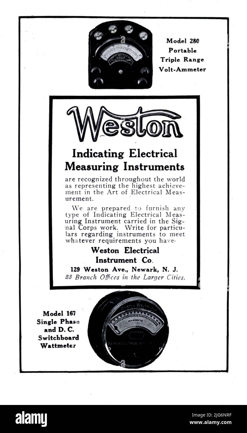 Weston Electrical Measuring Instruments Classified Ads, 1918 from the ' Military Signal Corps manual ' by James Andrew White, Publication date 1918 Publisher New York : Wireless Press, inc Foto Stock