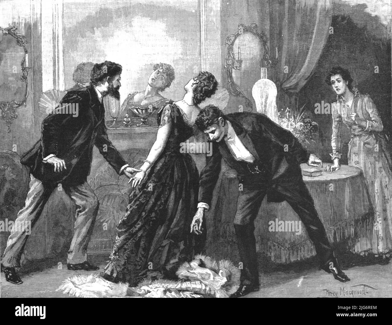 'Madame Leroux'; di Francis Eleanor Trollope; il prossimo momento i suoi occhi si incontrarono nel bicchiere; il suo volto appariva stranamente orribile', 1890. Da "The Graphic. Un giornale settimanale illustrato", Volume 41. Da gennaio a giugno 1890. Foto Stock