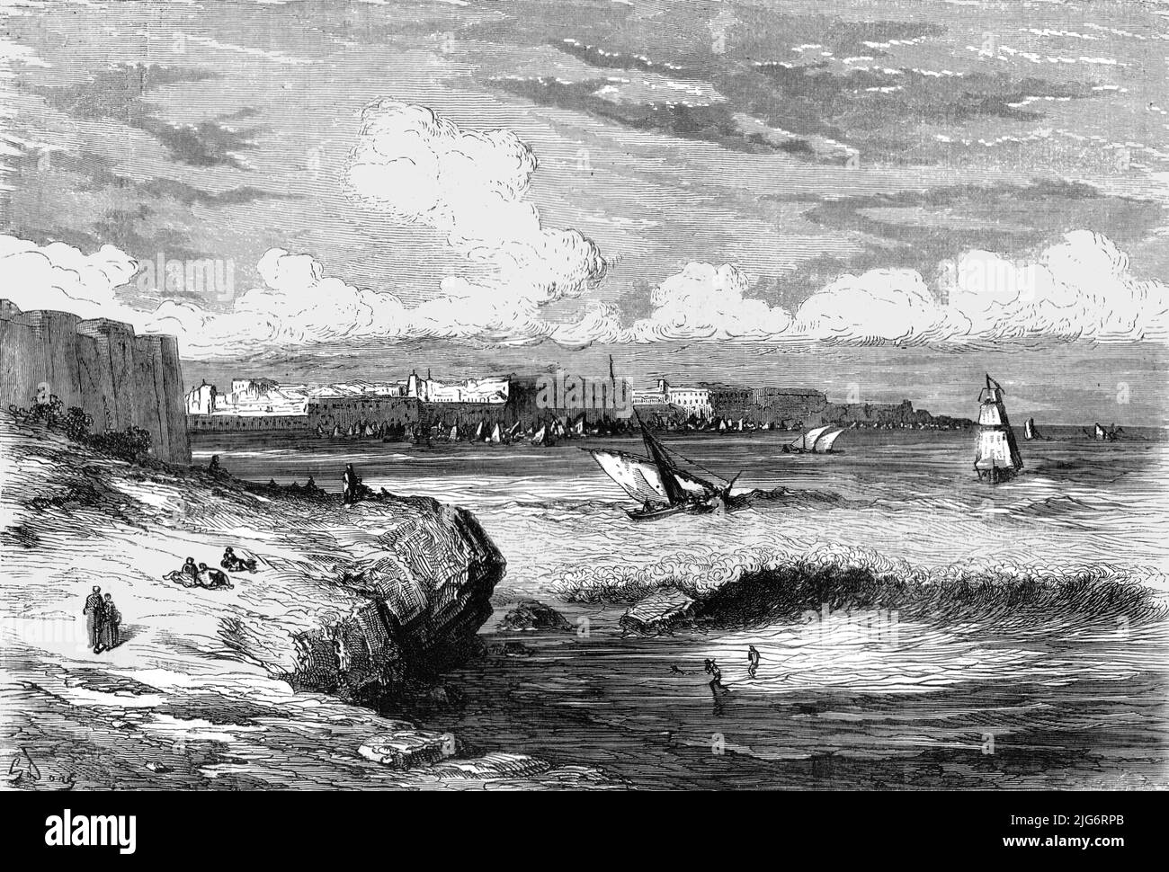 'Cadiz; un tour autunnale in Andalusia', 1875. [Navi al largo della costa meridionale della Spagna]. Da, 'viaggi illustrati' di H.W. Bates. [Cassell, Petter, and Galpin, c1880, London] Belle Sauvage Works.London E.C. Foto Stock
