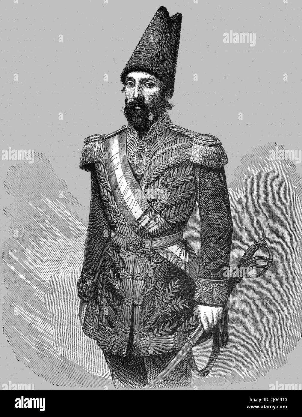 "Un persiano in costume ufficiale; Un Ramble in Persia", 1875. Da, 'viaggi illustrati' di H.W. Bates. [Cassell, Petter, and Galpin, c1880, London] Belle Sauvage Works.London E.C. Foto Stock