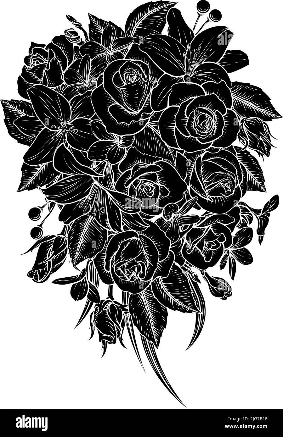 Fiori Bouquet floreale Rose matrimonio funebre Illustrazione Vettoriale