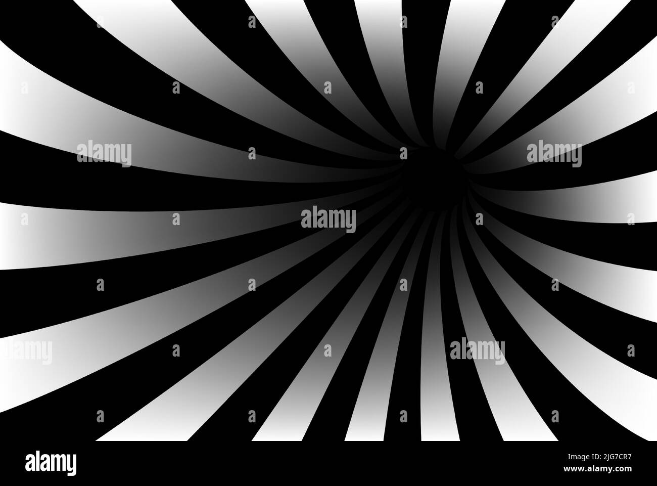 Illusione ottica in bianco e nero. Sfondo astratto, tunnel a strisce Illustrazione Vettoriale