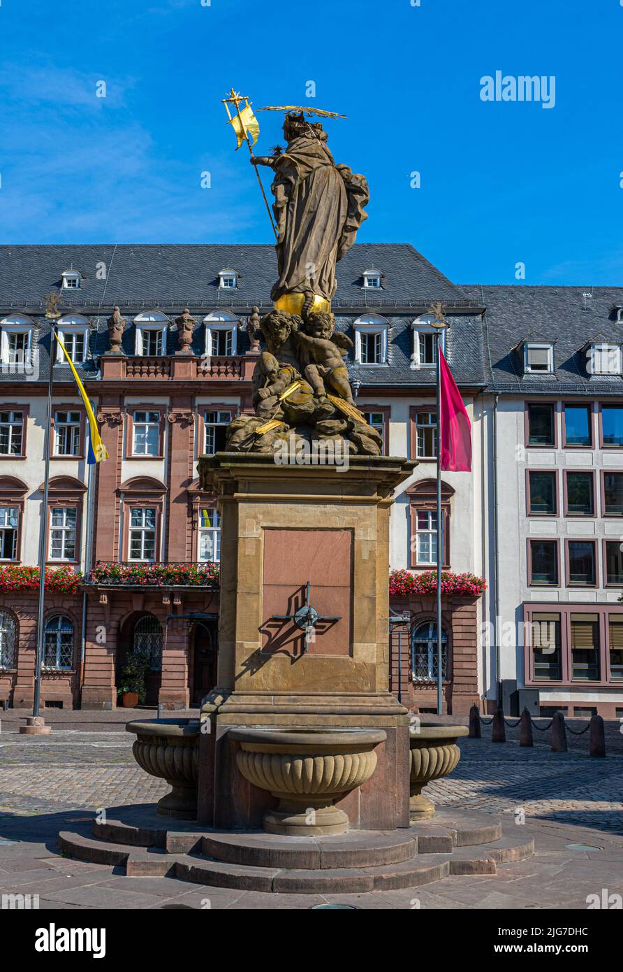 Fontana di Marien a Heidelberg città storica_Heidelberg, Baden Wuerttemberg, Germania, Europa Foto Stock