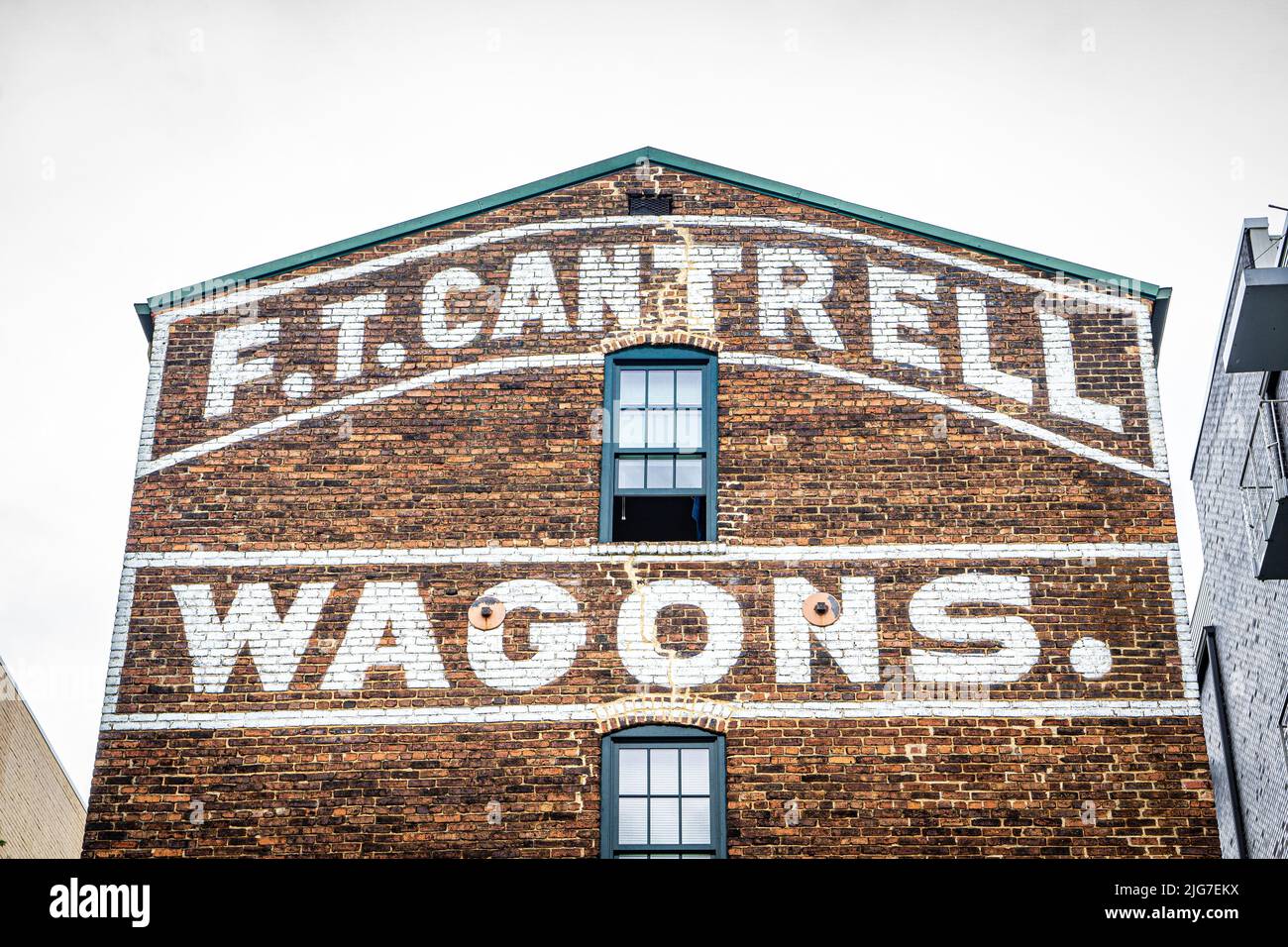 Il rustico, mattoni, F. T. Cantrell vagoni edificio a Spartanburg, Carolina del Sud. Foto Stock