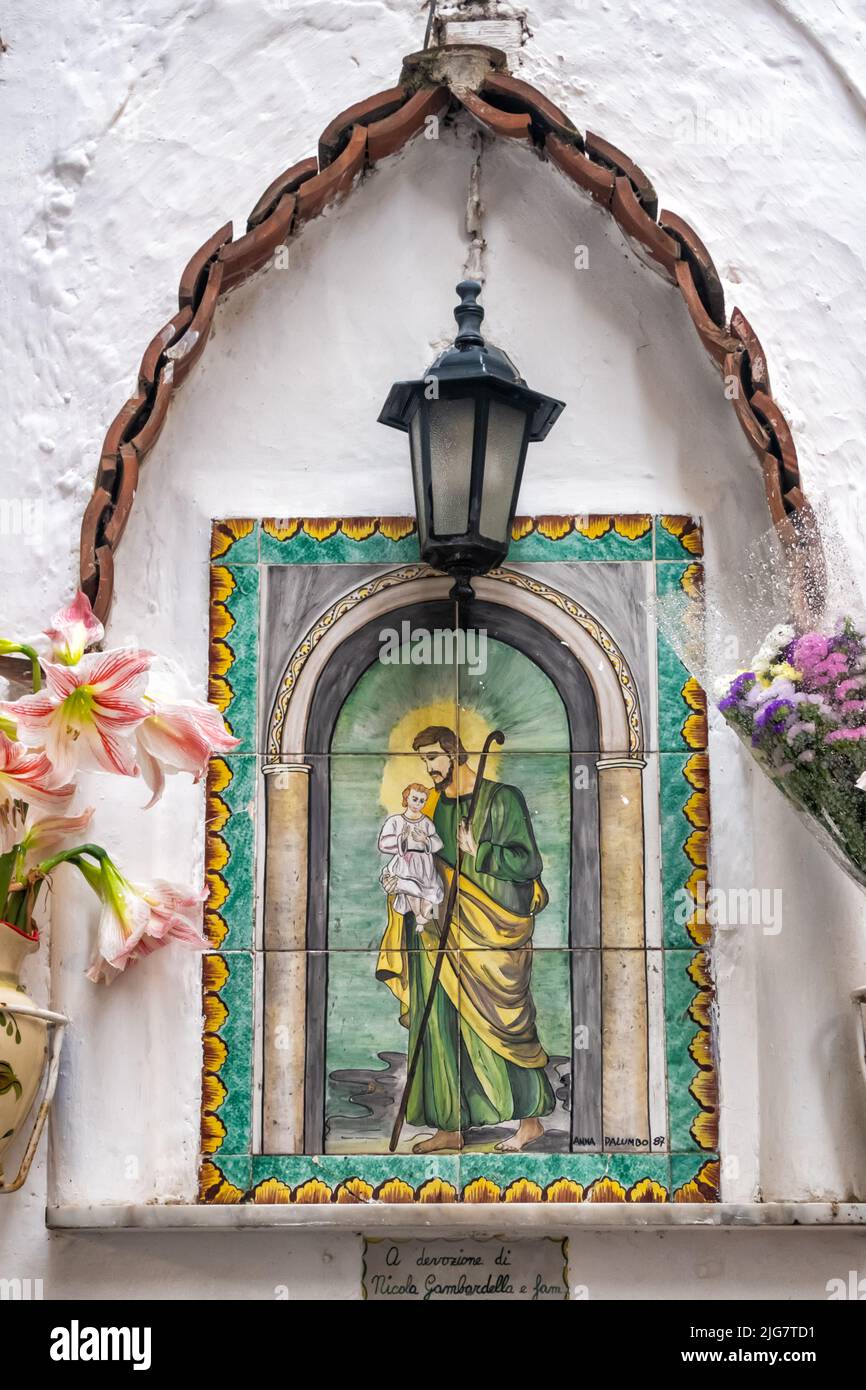 Pittura murale religiosa, Costiera Amalfitana, Italia Foto Stock