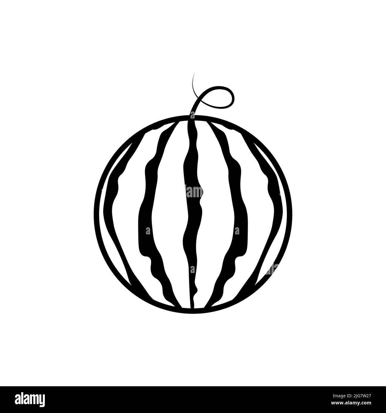 Watermelon frutta semplice icona nera. Vettore EPS 10. Fresca illustrazione estiva. Dolce e gustoso deserto. Per qualsiasi piattaforma. Appartamento trendy isolato su bianco, Sym Foto Stock