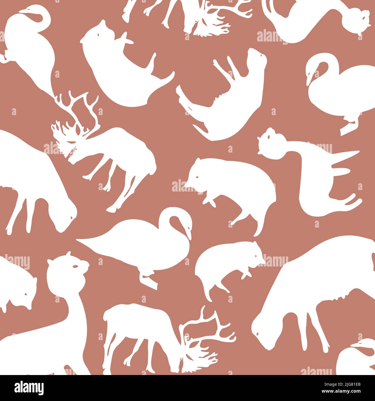 Uno sfondo viola con motivi animati bianchi - fauna selvatica Illustrazione Vettoriale