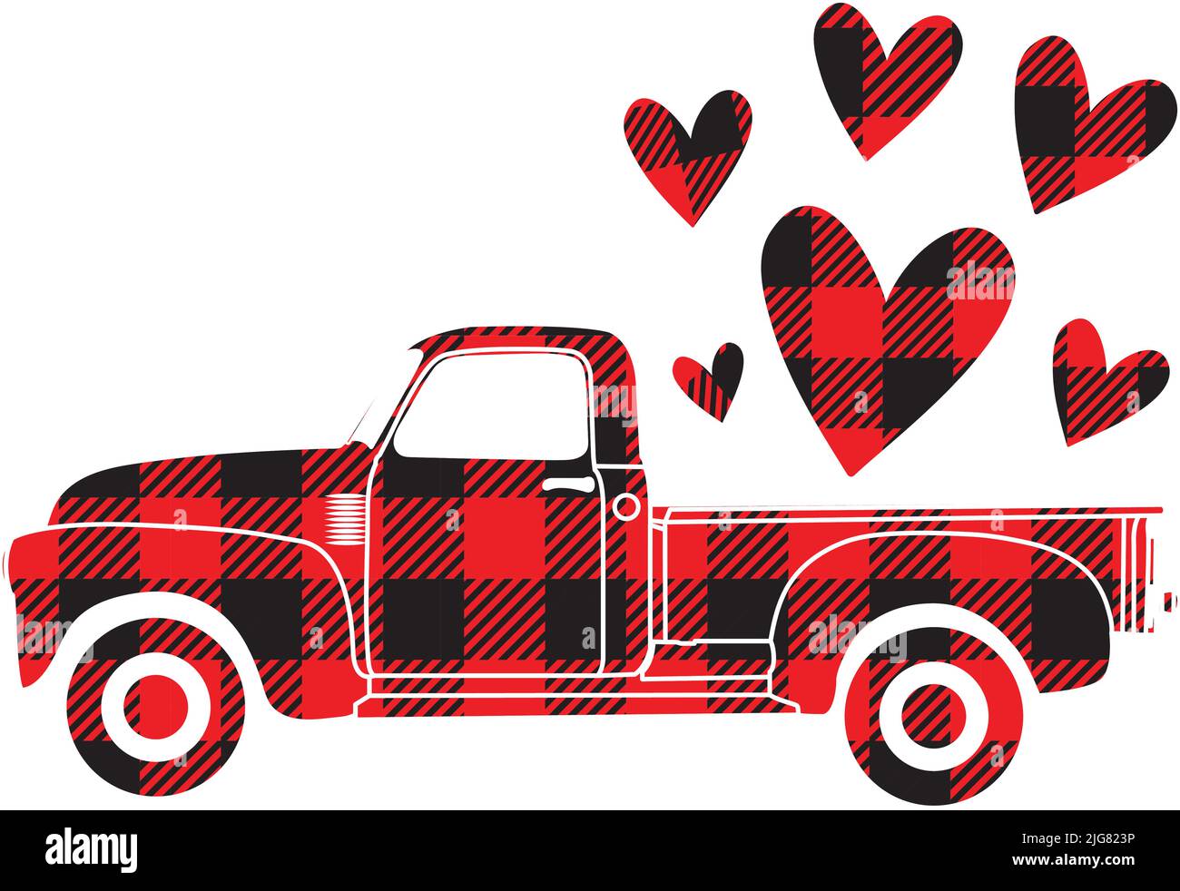 Bufalo plaid valentine camion che trasporta i cuori Illustrazione Vettoriale