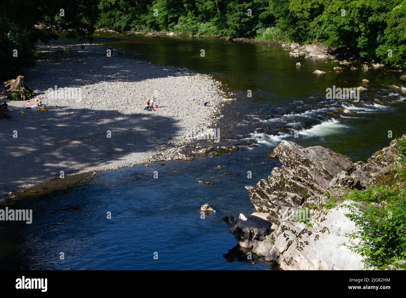 Il fiume Lune dal Ponte del Diavolo, Kirkby Lonsdale, Cumbria Foto Stock