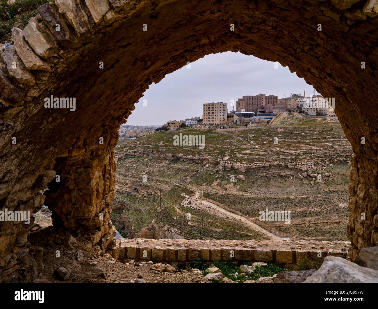 Nel castello crociato Kerak, Giordania. Foto Stock