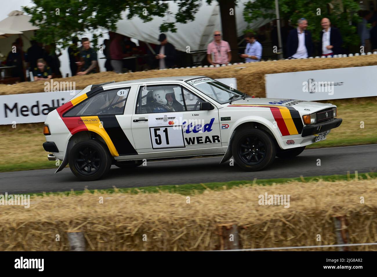 Kim Mather, Volkswagen Scirocco, Dawn of Modern Rallying, Forest Rally Stage, Goodwood Festival of Speed, The Innovators - Masterminds of Motorsport, Foto Stock