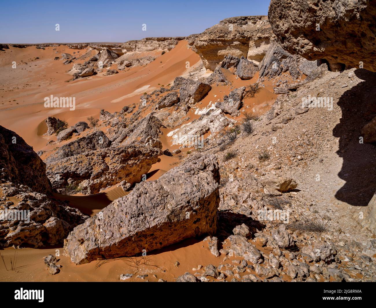 Sulla strada in al Huqf, un deserto di pietra tra il Mare Arabico e il Rub al-Khali, Oman Foto Stock