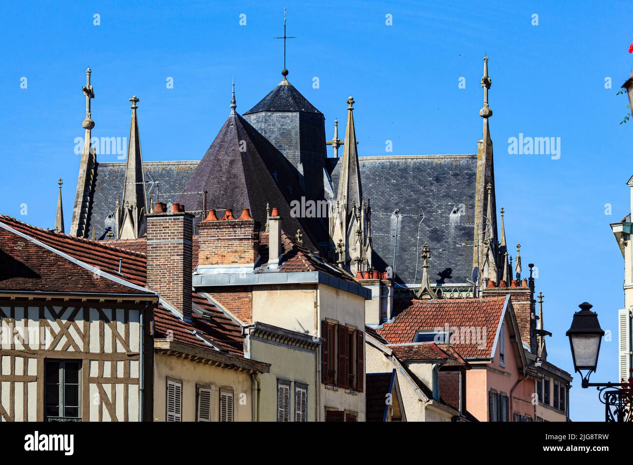 Architettura storica a Troyes, Francia. Foto Stock