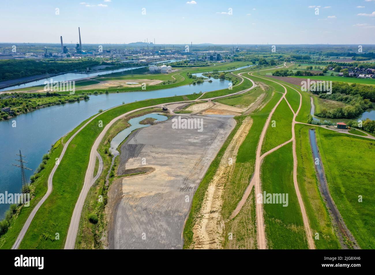 Paesaggio lippe, protezione dalle inondazioni attraverso la delocalizzazione della diga, Haltern, Marl, Renania settentrionale-Vestfalia, Germania Foto Stock