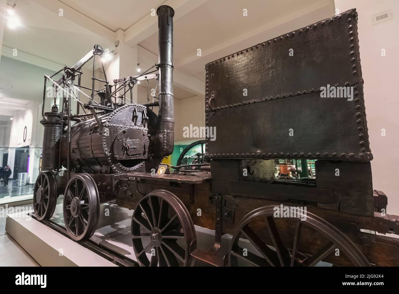 Inghilterra, Londra, South Kensington, Museo della Scienza, esposizione della locomotiva Puffing Billy, la più antica locomotiva della ferrovia a vapore sopravvissuta al mondo datata 1814 Foto Stock