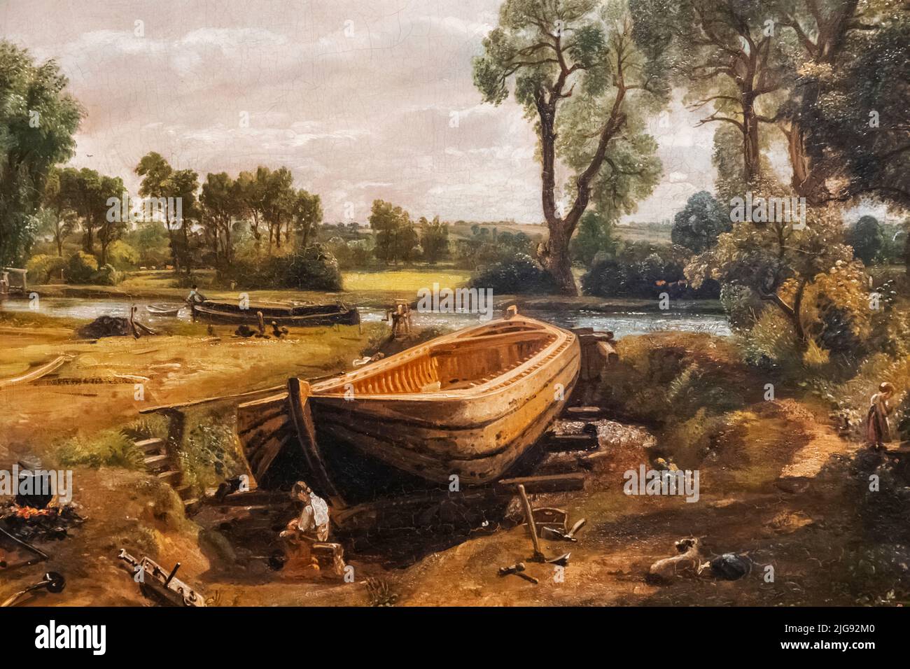 Inghilterra, Londra, Knightsbridge, Victoria and Albert Museum, dipinto dal titolo "Boat Building near Flatford Mill" di John Constable datato 1815 Foto Stock