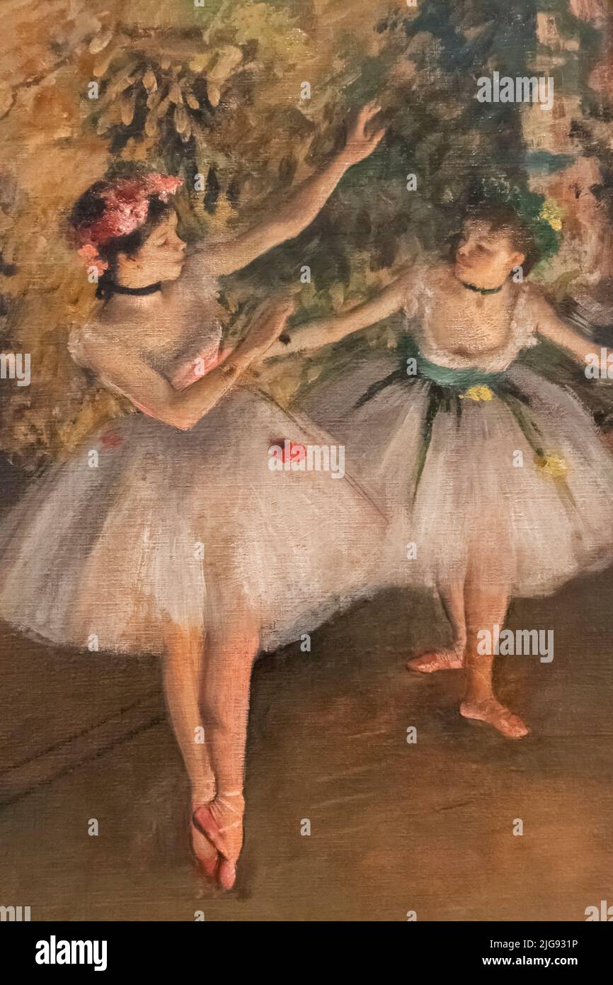 Inghilterra, Londra, Somerset House, The Courtauld Gallery, dipinto dal titolo 'due ballerini su uno stadio' di Edgar Degas datato 1874 Foto Stock