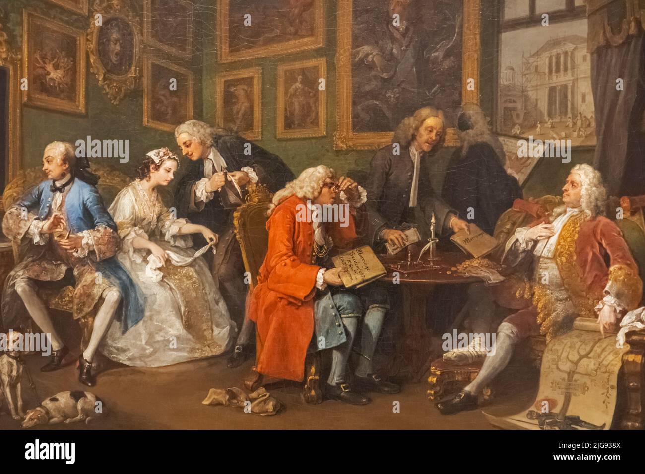 Dipinto della serie Marriage A-la-Mode intitolato 'The Marriage Settlement' di William Hogarth datato 1743 Foto Stock