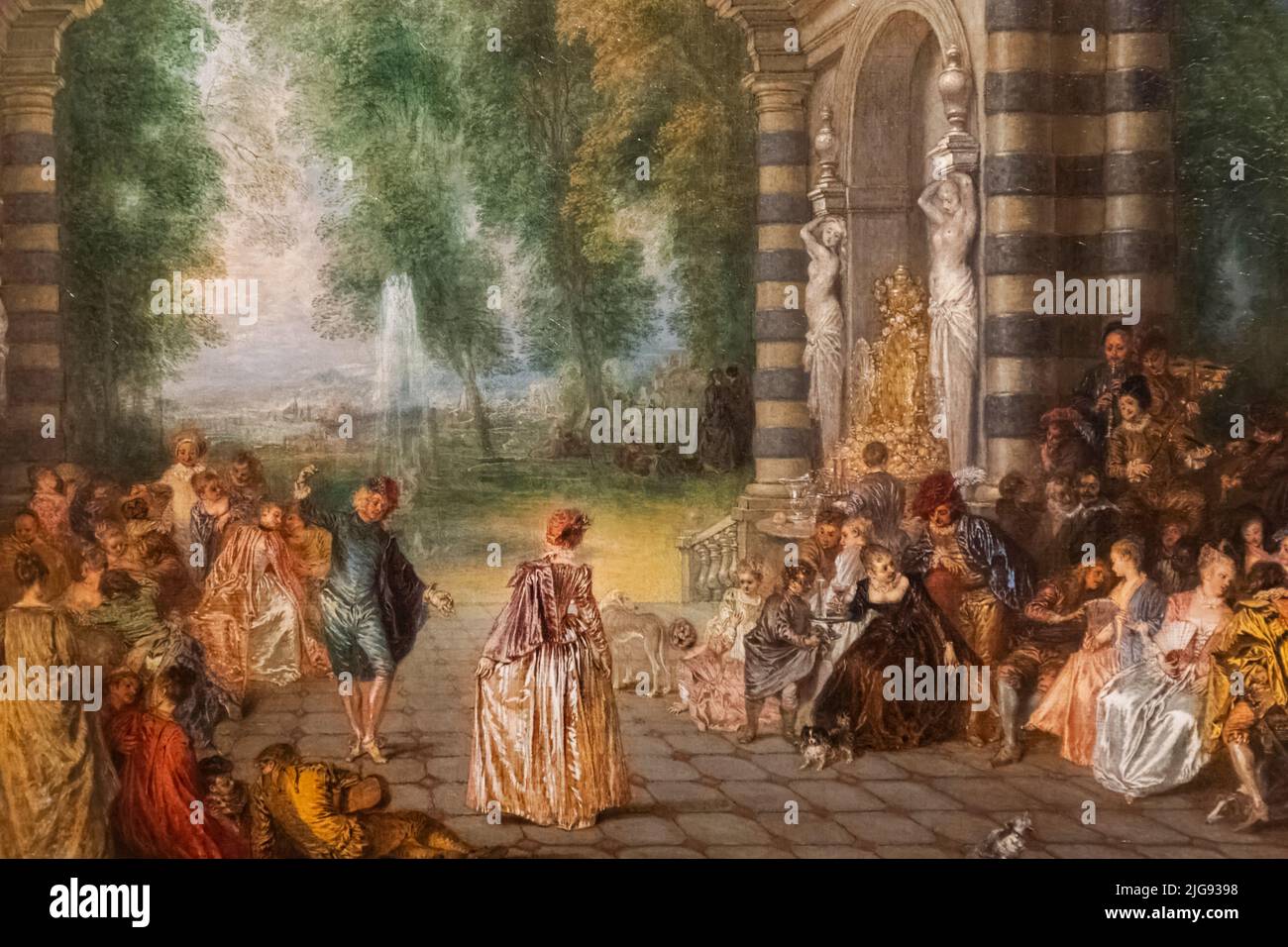Dipinto intitolato 'i piaceri della palla ' (Les Plaisirs du bal) dell'artista francese Jean-Antoine Watteau del 1715 Foto Stock
