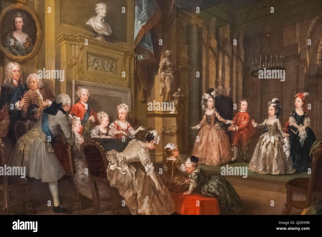 Dipinto di una esecuzione di 'l'imperatore indiano o la conquista del Messico da parte degli spagnoli' di William Hogarth datato 1732 Foto Stock