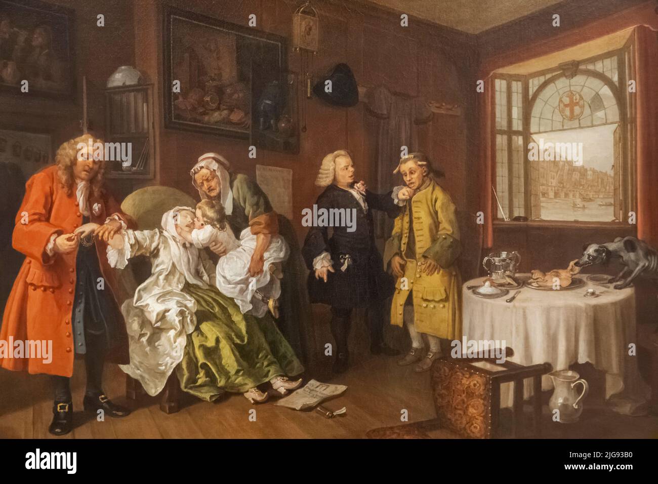 Dipinto della serie Marriage A-la-Mode intitolato 'The Inspection' di William Hogarth datato 1743 Foto Stock