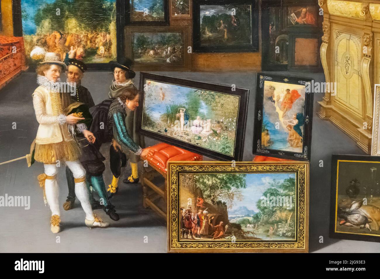 Dipinto dal titolo 'gli addetti in una stanza appeso con le immagini' di artista fiammingo sconosciuto datato 1620 Foto Stock