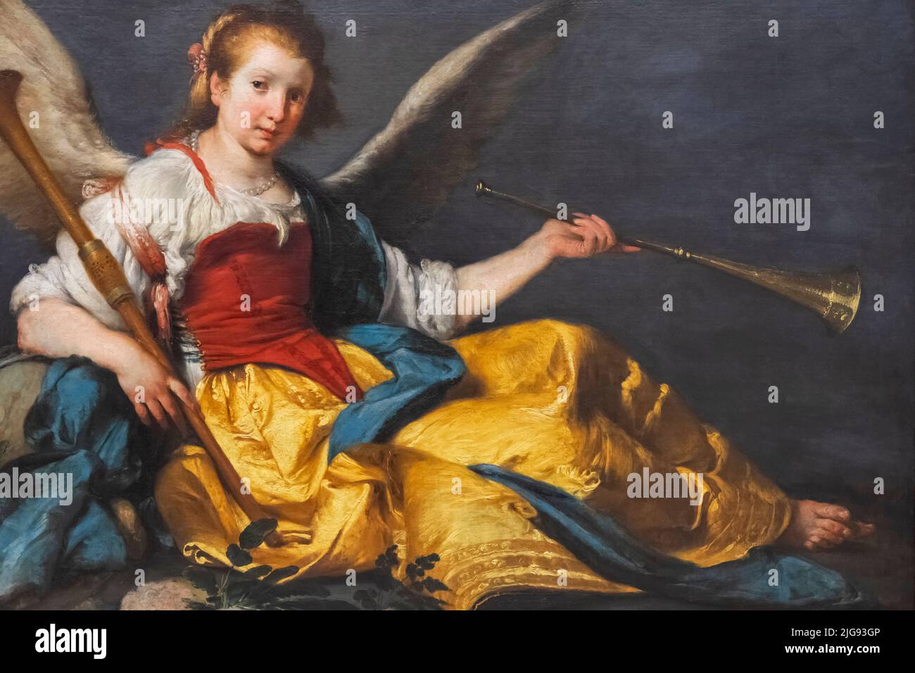 Dipinto intitolato 'A personification of Fame' dell'artista italiano Bernardo Strozzi del 1635 Foto Stock
