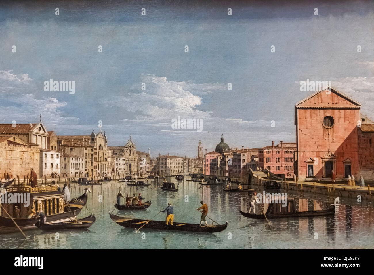 Dipinto dal titolo "Venezia: Il Canal Grande di fronte a Santa Croce" dell'artista italiano Bernardo Bellotto del 1738 Foto Stock