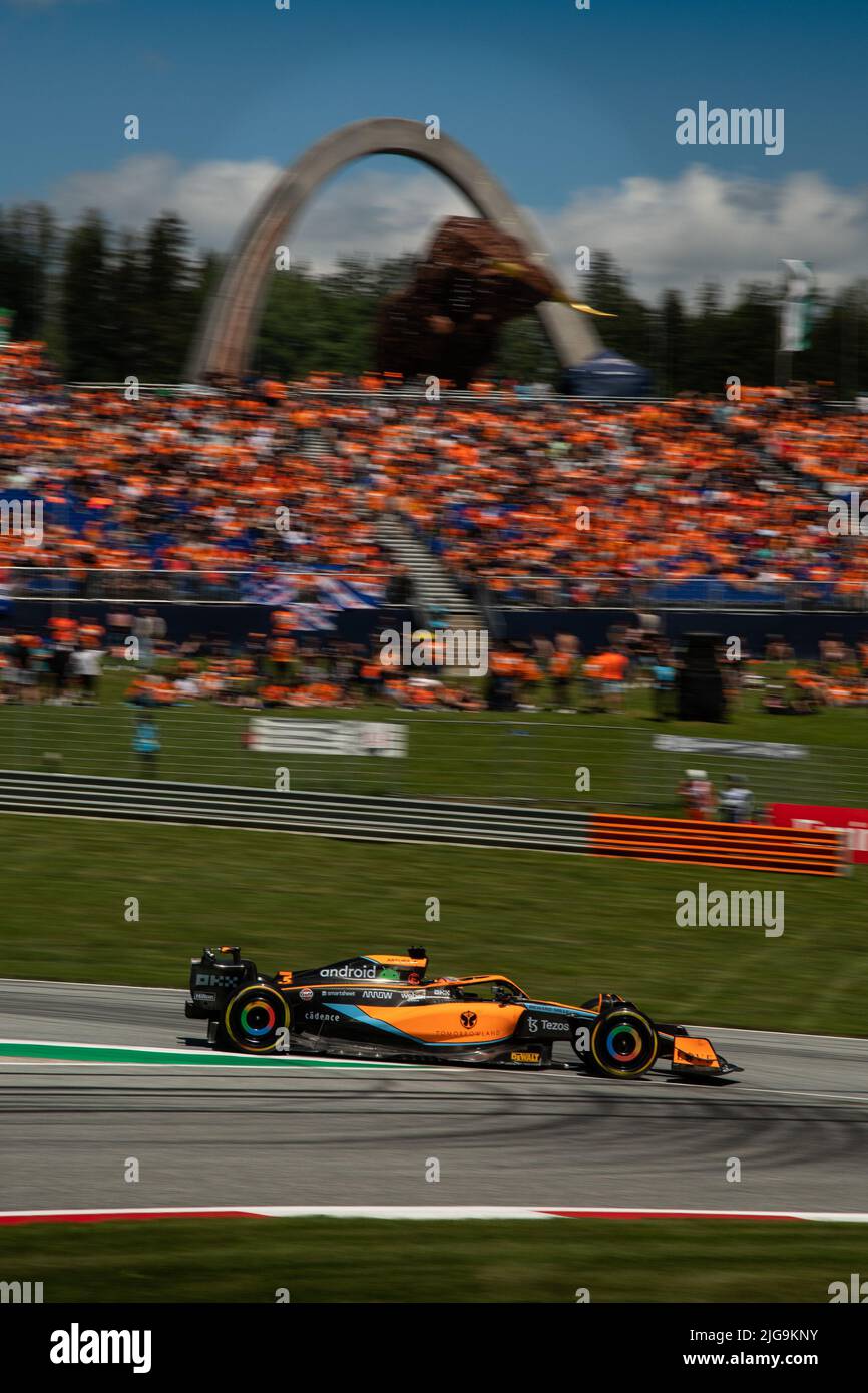 Spielberg, Austria, 08th luglio 2022, Daniel Ricciardo, dall'Australia compete per la McLaren F1 . Qualifiche, round 11 del campionato di Formula 1 2022. Foto Stock