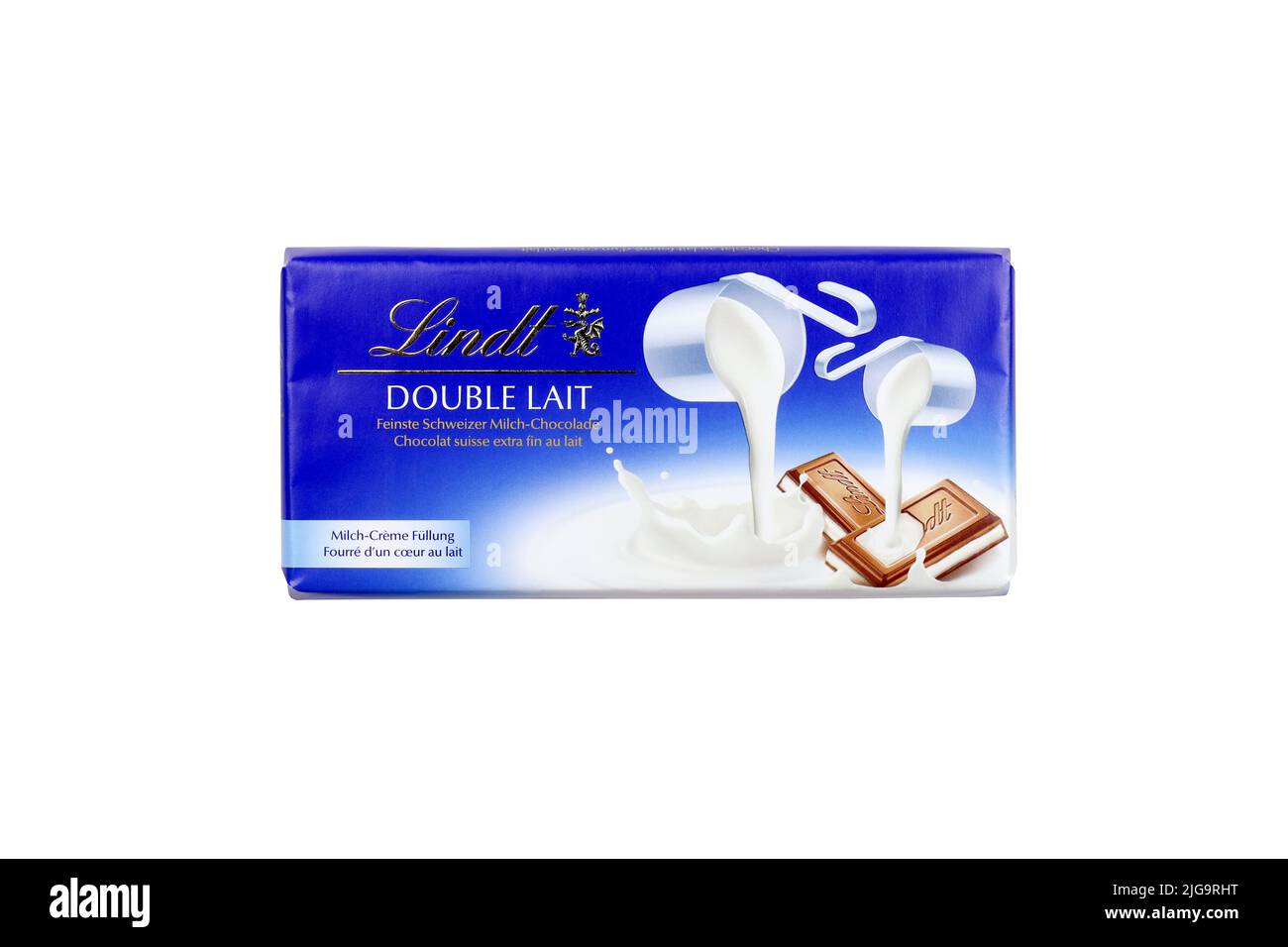 KHARKIV, UCRAINA - 18 DICEMBRE 2020: Cioccolato Lindt su sfondo bianco. Lindt and Spruengli AG è una società svizzera di cioccolato e pasticceria kno Foto Stock