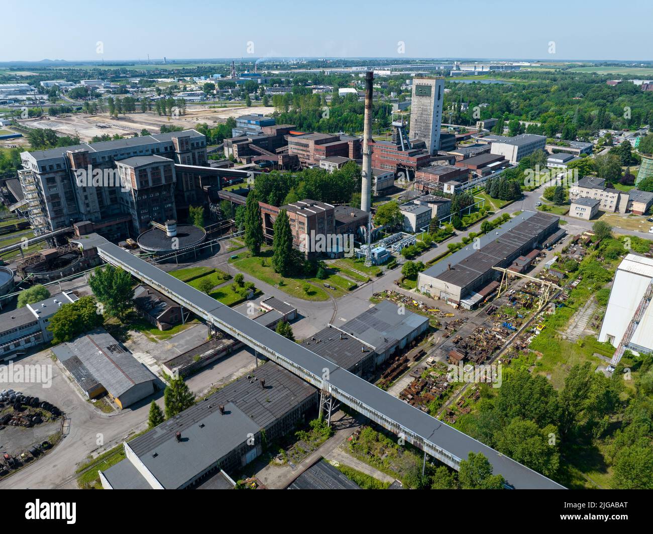 Vista aerea drone miniera di carbone nero. Sosnica, Gliwice, Slesia, Polonia. Foto Stock