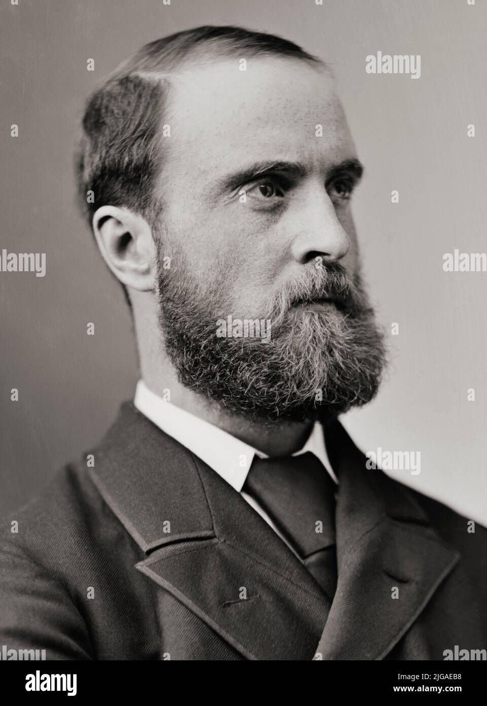 Ritratto di Charles Stewart Parnell (1846-1891) nato in una famiglia protestante anglo-irlandese nella contea di Wicklow e diventato un politico nazionalista irlandese che ha servito come membro del Parlamento dal 1875 al 1891. È diventato leader della Lega per la regola d’interno, operando in modo indipendente dal Partito Liberale e conquistando una grande influenza grazie al suo equilibrio tra questioni costituzionali, radicali ed economiche, e al suo sapiente uso della procedura parlamentare. Divenne leader del Partito parlamentare irlandese che tenne l'equilibrio di potere nella Camera dei Comuni durante i dibattiti del regolamento interno del 1885-1886. Foto Stock