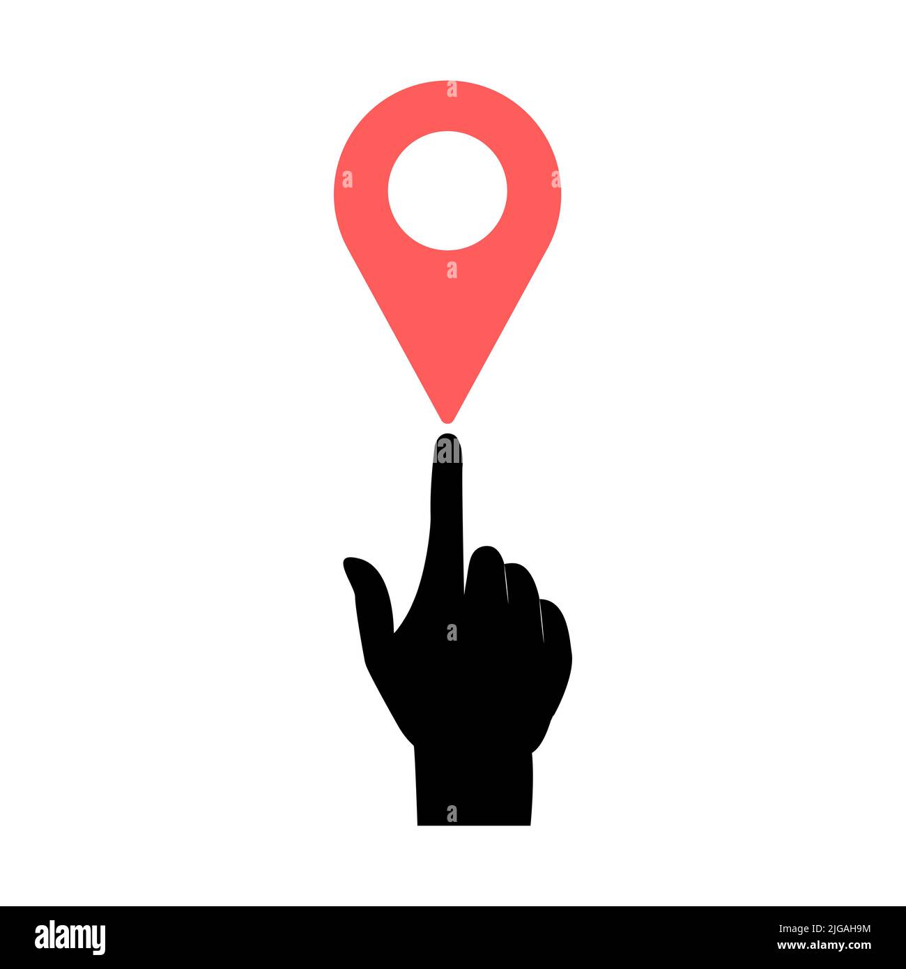 La mano punta su una posizione punteggiata. Il concetto di geodesia. Monitoraggio online. Illustrazione Vettoriale