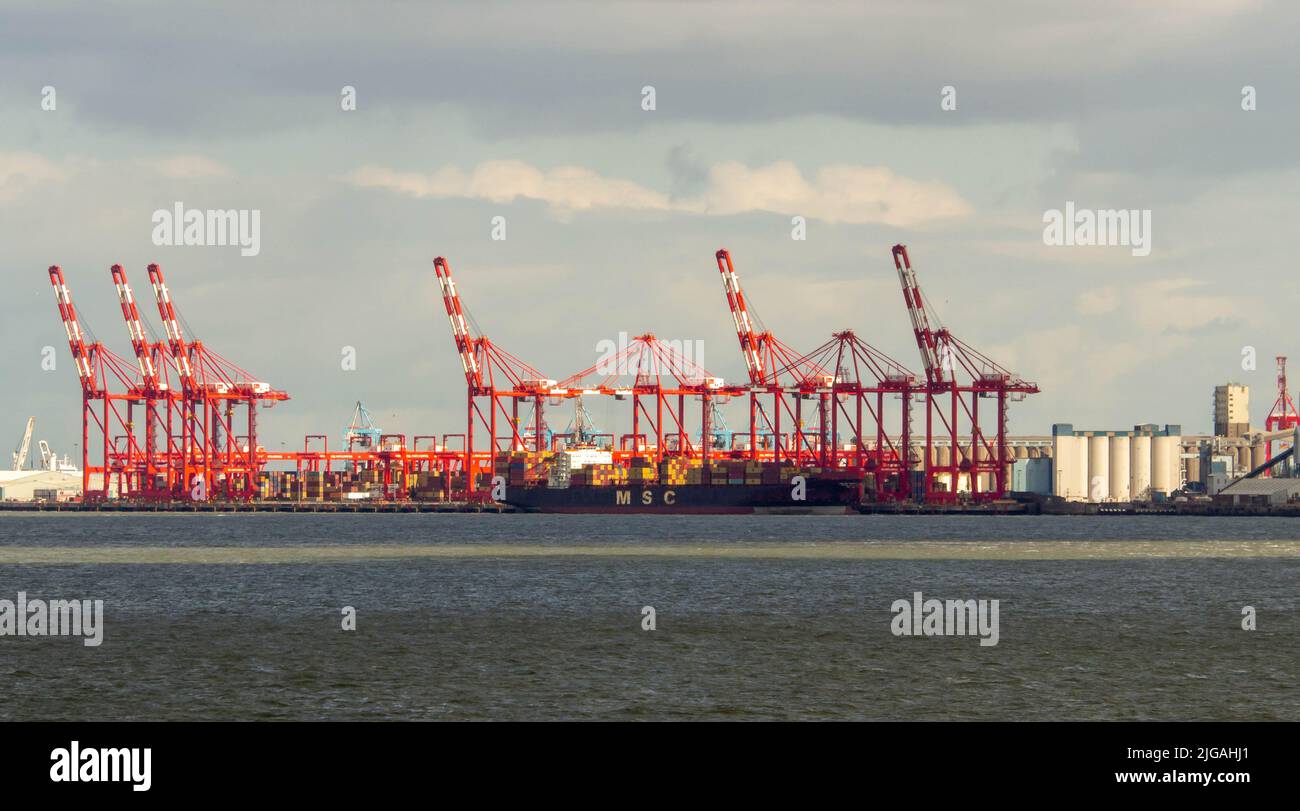 Liverpool2 è un'estensione del terminale di contenitore adiacente al fiume Mersey in Seaforth, è un'espansione del terminale di contenitore di Seaforth Dock. Foto Stock