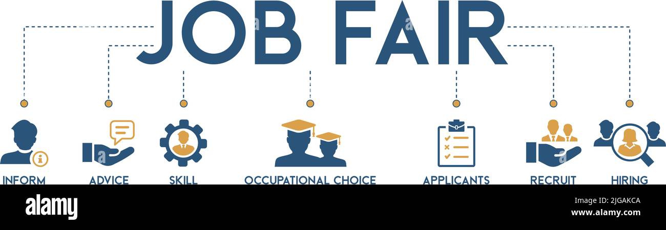 Job fair banner web icona concetto di illustrazione vettoriale per il reclutamento dei dipendenti e il programma di onboarding con un'icona delle informazioni, consigli, abilità Illustrazione Vettoriale